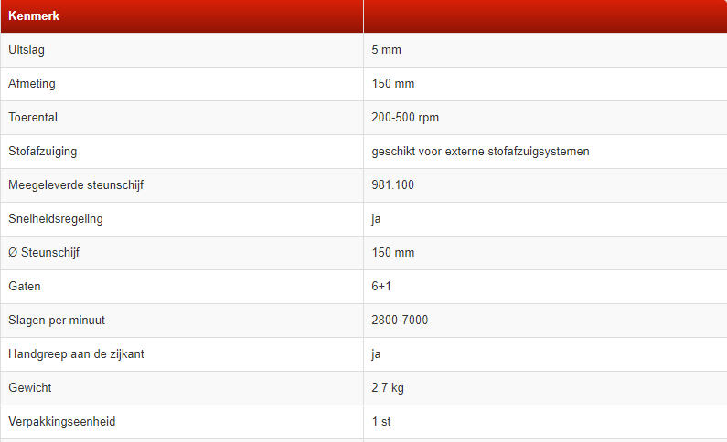 RUPES EK150AES Planetaire schuurmachine 150mm uitslag 5mm 550W