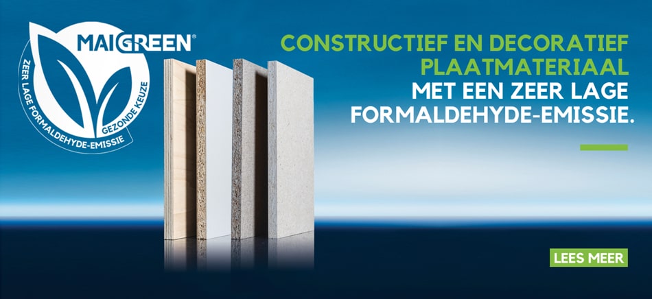 Constructief en decoratief plaatmateriaal met een zeer lage formaldehyde-emissie